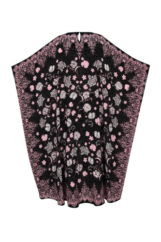 Rose Lace Black Crepe Silk Kaftan - 4