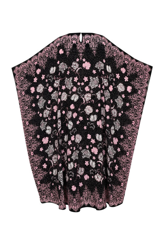 Rose Lace Black Crepe Silk Kaftan - 4