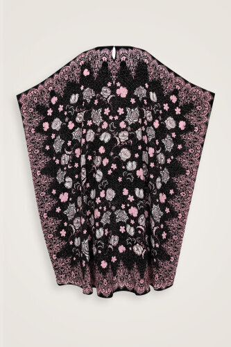 Rose Lace Black Crepe Silk Kaftan - 4