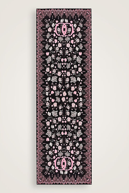 Rose Lace Black Crepe Silk Kaftan Shawl - 2