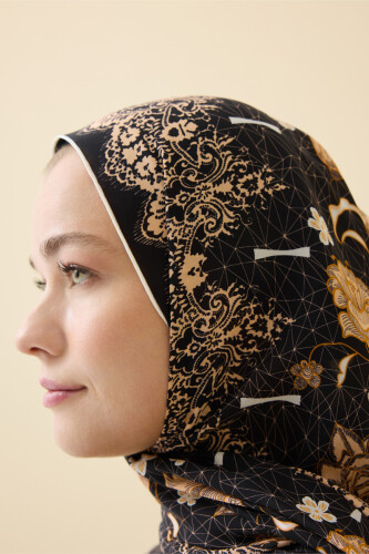 Rose Lace Black Crepe Silk Neck Tie Dress Shawl - 3