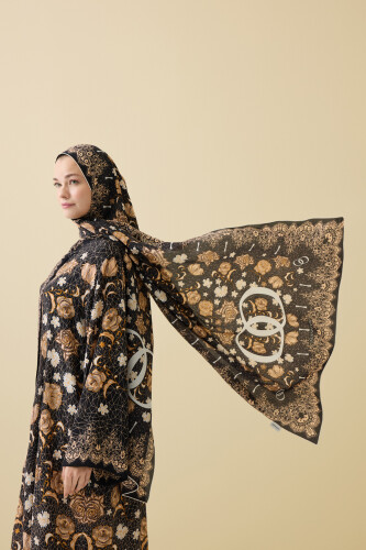 Rose Lace Black Crepe Silk Neck Tie Dress Shawl 