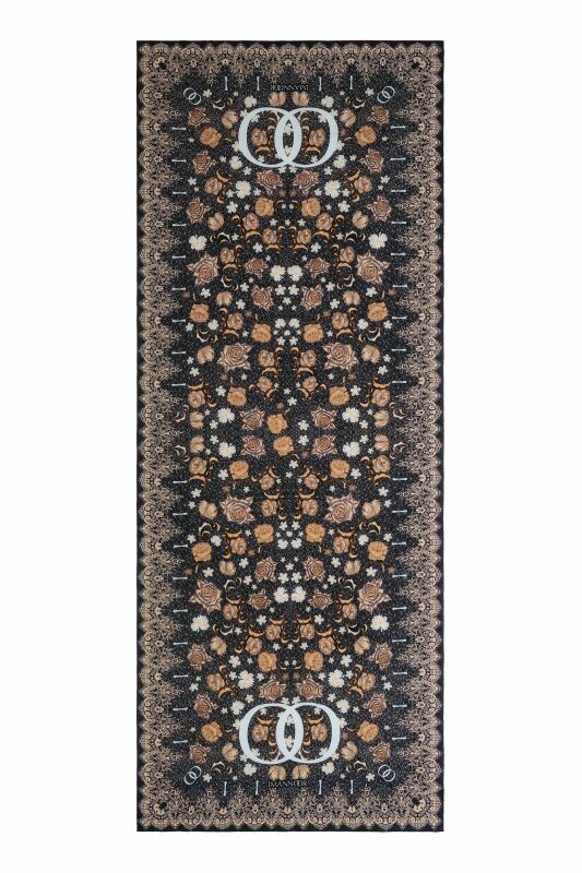 Rose Lace Black Crepe Silk Neck Tie Dress Shawl - 2