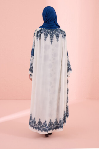 Rose Lace Blue Silk Abaya - 7