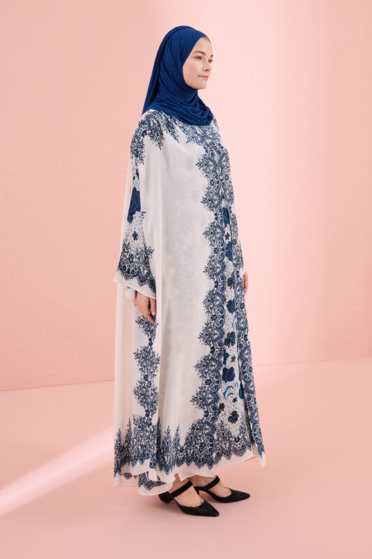 Rose Lace Blue Silk Abaya - 6