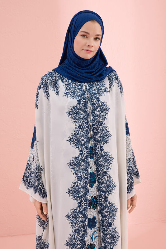 Rose Lace Blue Silk Abaya - 3