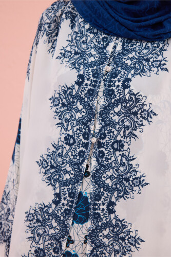 Rose Lace Blue Silk Abaya - 5