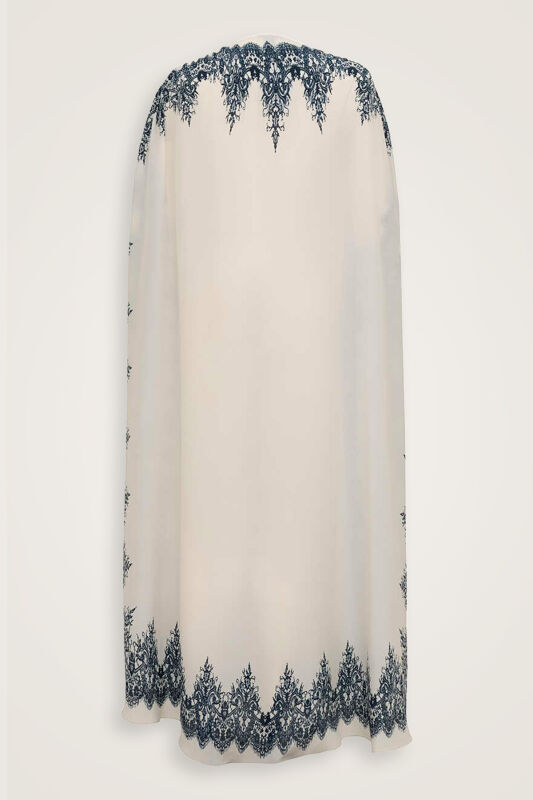 Rose Lace Blue Silk Abaya - 4