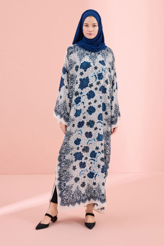 Rose Lace Blue Silk Dress - 1