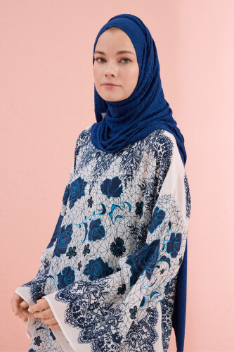 Rose Lace Blue Silk Dress - 3