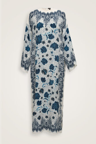 Rose Lace Blue Silk Dress - 2
