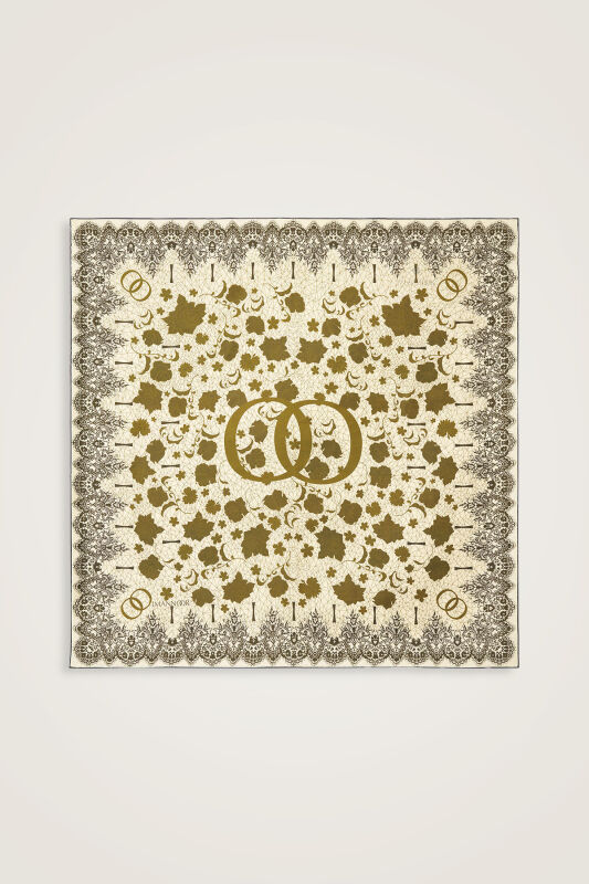 Rose Lace Cream-Yellow Double-Sided Twill Silk Scarf - 2