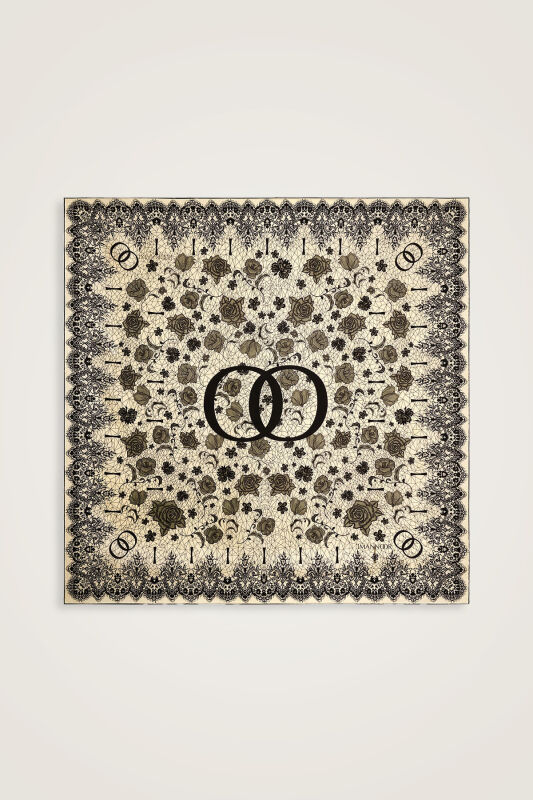 Rose Lace Cream-Yellow Double-Sided Twill Silk Scarf - 3