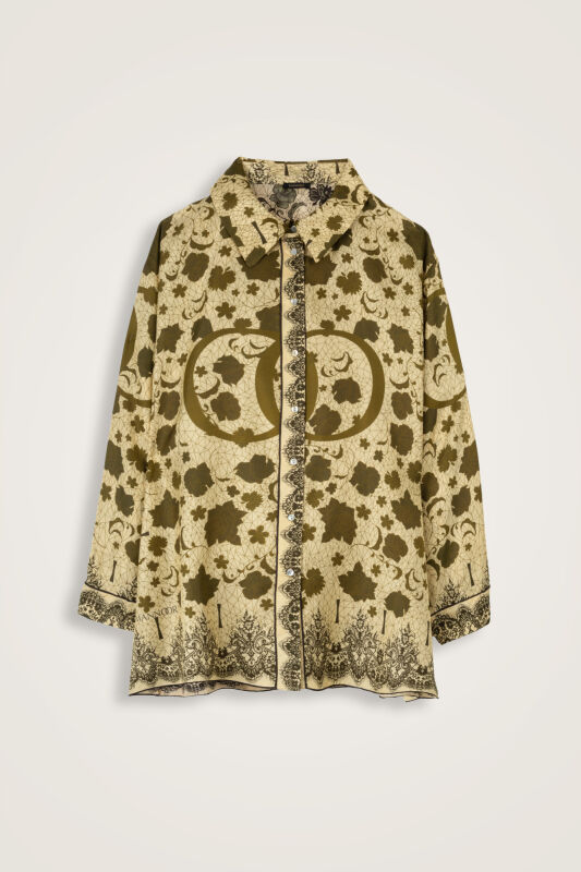 Rose Lace Cream-Yellow Silk Twill Shirt - 1