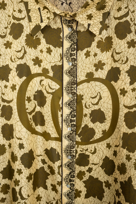 Rose Lace Cream-Yellow Silk Twill Shirt - 2
