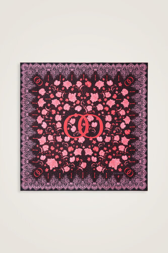 Rose Lace Double Sided Black Anthracite Twill Silk Scarf - 2