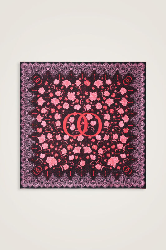 Rose Lace Double Sided Black Anthracite Twill Silk Scarf - 2