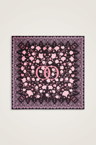 Rose Lace Double Sided Black Anthracite Twill Silk Scarf - 3