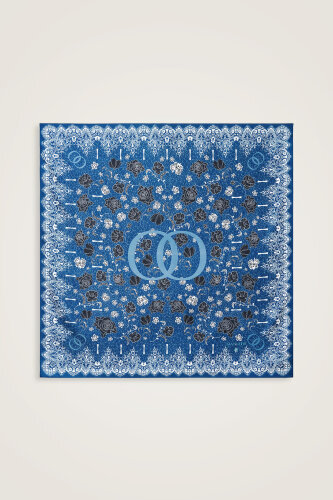 Rose Lace Petrol-Turquoise Double-Sided Twill Silk Scarf - 2