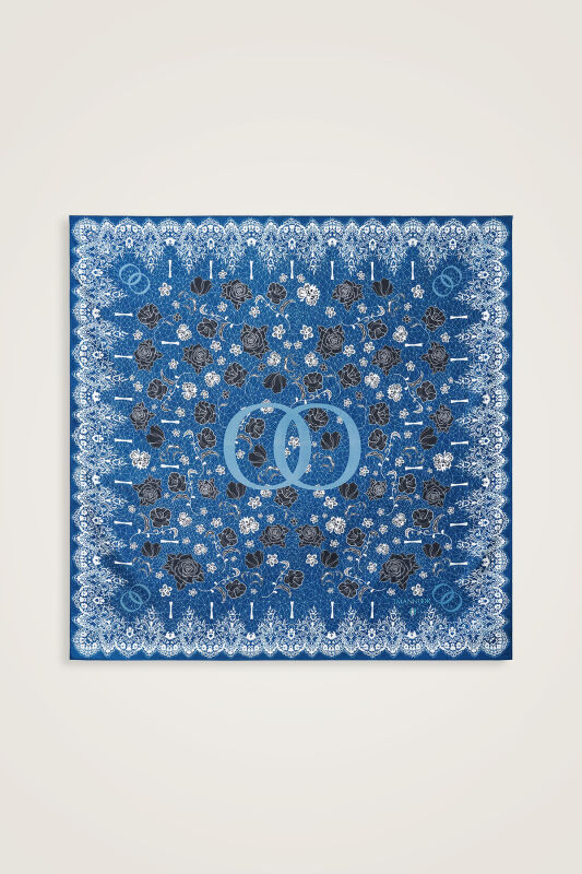 Rose Lace Petrol-Turquoise Double-Sided Twill Silk Scarf - 2