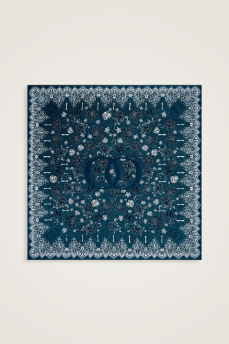 Rose Lace Petrol-Turquoise Double-Sided Twill Silk Scarf - 3