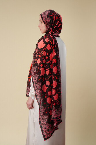 Rose Lace Pomegranate Flower Crepe Silk Dress Shawl - 5
