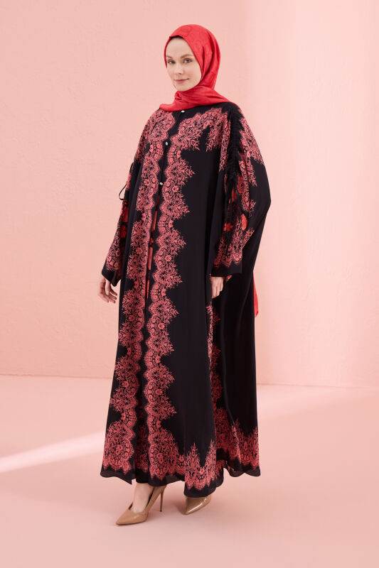 Rose Lace Pomegranate Flower Silk Abaya - 5