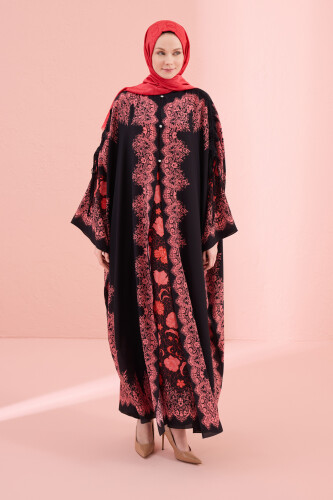 Rose Lace Pomegranate Flower Silk Abaya - 1