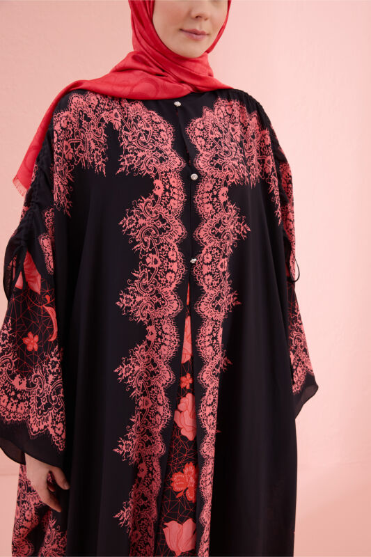 Rose Lace Pomegranate Flower Silk Abaya - 3