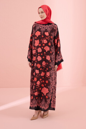 Rose Lace Pomegranate Flower Silk Dress - 1