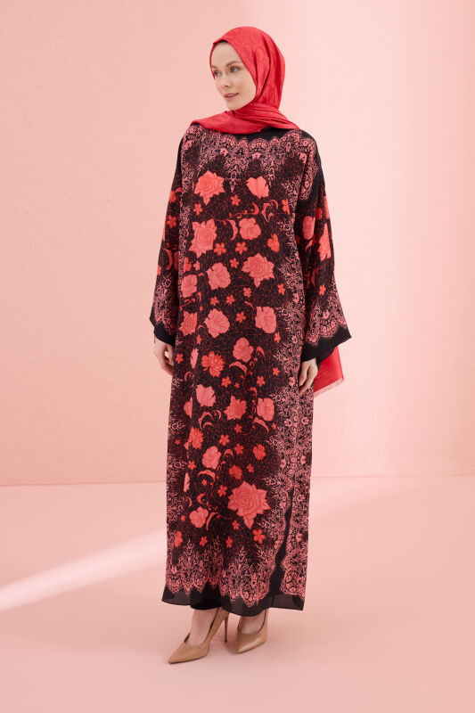 Rose Lace Pomegranate Flower Silk Dress - 1