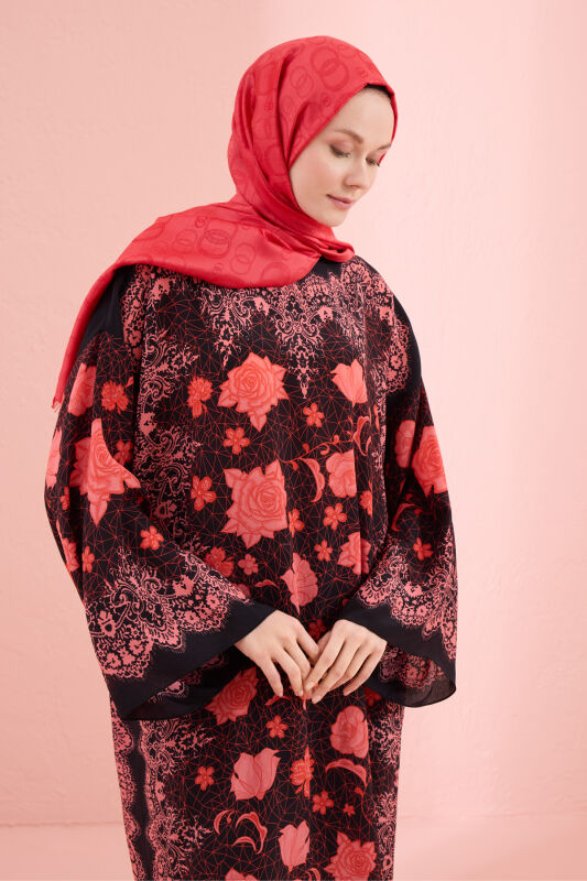 Rose Lace Pomegranate Flower Silk Dress - 3