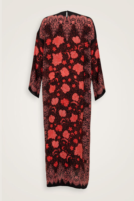 Rose Lace Pomegranate Flower Silk Dress - 4