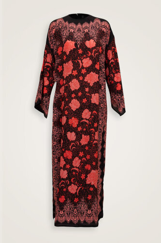 Rose Lace Pomegranate Flower Silk Dress - 2