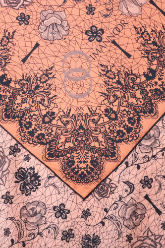 Rose Lace Powder-Light Orange Double-Sided Twill Silk Scarf - 3