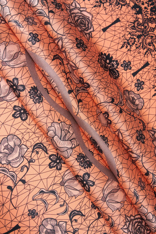 Rose Lace Powder-Light Orange Double-Sided Twill Silk Scarf - 4