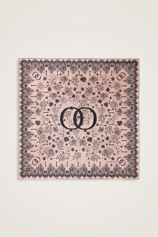 Rose Lace Powder-Light Orange Double-Sided Twill Silk Scarf - 3