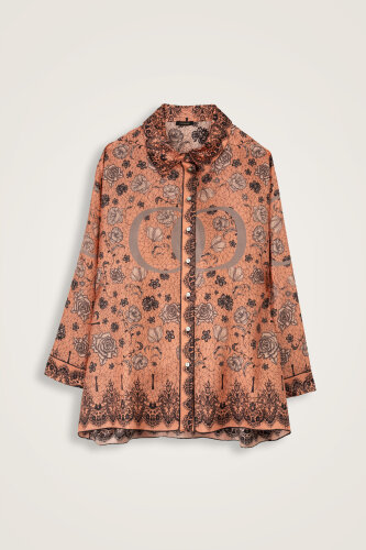 Rose Lace Powder-Light Orange Twill Silk Shirt 