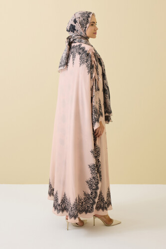 Rose Lace Powder Silk Abaya - 7