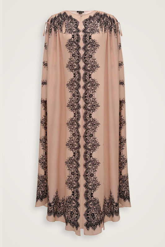 Rose Lace Powder Silk Abaya - 2