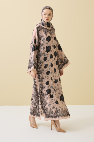 Rose Lace Powder Silk Dress 