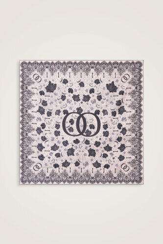 Rose Lace Powder-White Double-Sided Twill Silk Scarf - 2