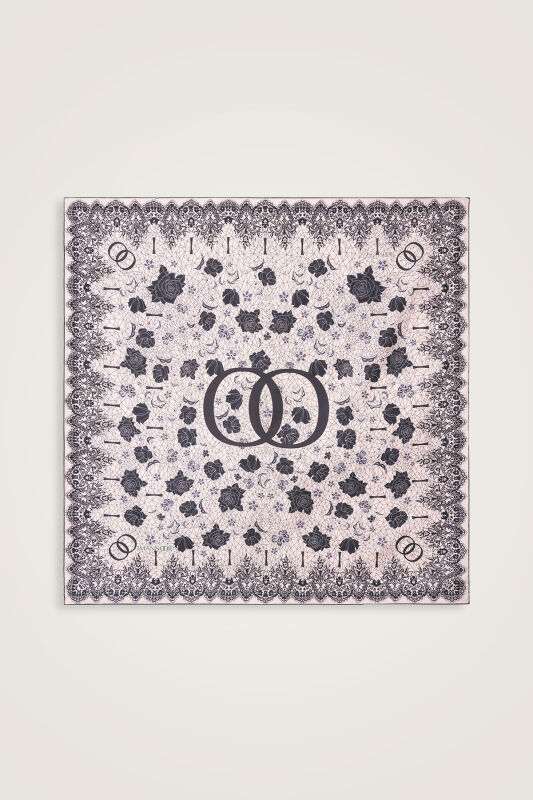 Rose Lace Powder-White Double-Sided Twill Silk Scarf - 2