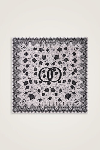 Rose Lace Powder-White Double-Sided Twill Silk Scarf - 3