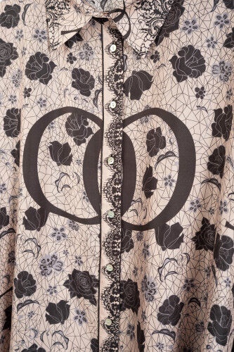 Rose Lace Powder-White Twill Silk Shirt - 2