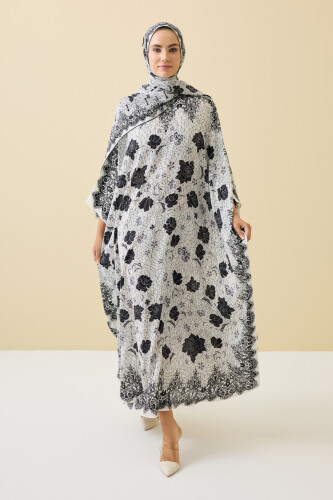 Rose Lace White Crepe Silk Kaftan 