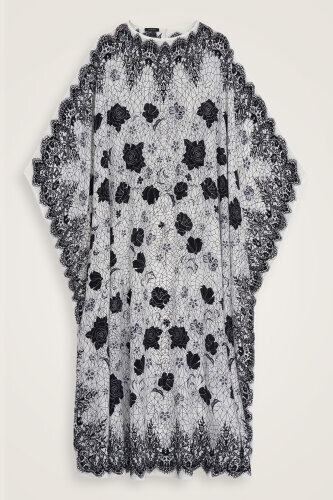 Rose Lace White Crepe Silk Kaftan - 2