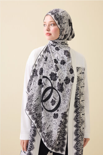 Rose Lace White Crepe Silk Kaftan Shawl - 1