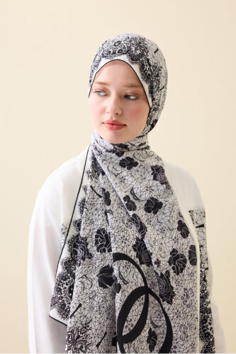 Rose Lace White Crepe Silk Kaftan Shawl - 3