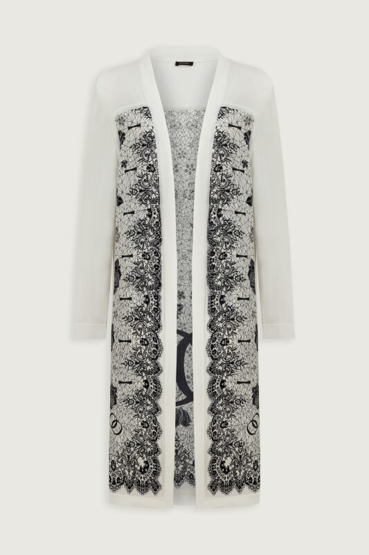 Rose Lace White Knit Cardigan - 2